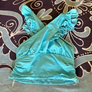 DO+BE Teal Ruffle Smocked Crop Top